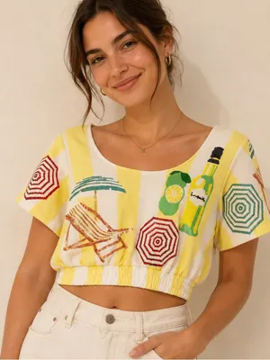 Queen of Sparkles Yellow Stripe Embellished Crop Top Size Small S * thumbnail 1
