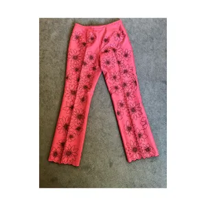 Jade Silk Pants Womens Size 4 Floral Embroidered Pink Scalloped Hem Lined Boho thumbnail 5