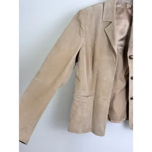 Vintage 90s Boho Suede Leather Blazer Tan Ruff Hewn Women's L thumbnail 7