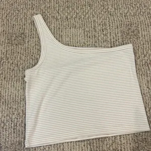 Aerie Cream and White Striped One-Shoulder Tank Top thumbnail 4
