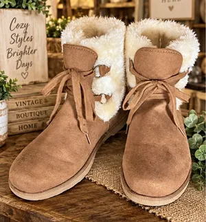Makalu Rochelle Brown Faux Fur Lined Lace-Up Ankle Bootie Women US 11 M thumbnail 1