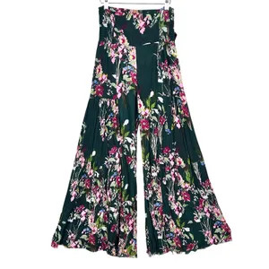 Free People FP One Floral Wide Leg Pants Green Womens Small Boho Gauze Palazzo thumbnail 4