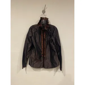 Etro Blouse Womens 48 Brown 100% Silk Ruffle High Neck Button Top Made In Italy thumbnail 2