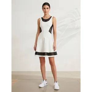 Bebe Women Dress XXS White Black Mesh Panel Fit Flare Skater 70JSA101-N060 thumbnail 2