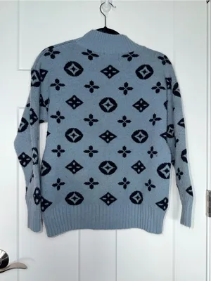 Blue Pattern Mock Neck Cashmere Sweater Size undefined thumbnail 2