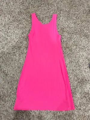 Aerie Dress Midi Ribbed Pink Twist Front thumbnail 3