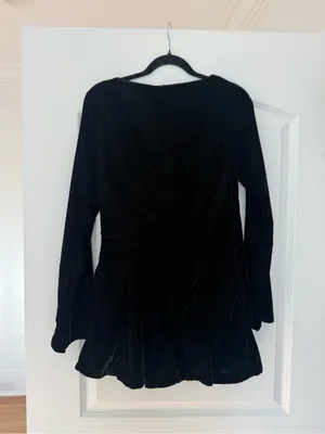 Free People Black Velvet Lace-Up Long Sleeve Mini Dress Size 8 thumbnail 9