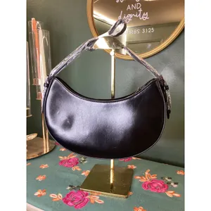 Black Crescent Shoulder Bag Smooth Faux Leather Modern Minimalist‎ Style thumbnail 2