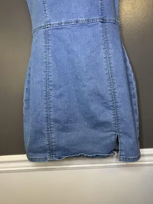 Conshvi Dress Womens Medium Blue Denim Tank Sheath Mini Zip Back Sleeveless thumbnail 3