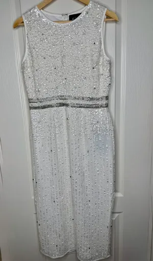 Mac Duggal Ivory Sequin Beaded Formal Maxi Dress Size 6 NWT thumbnail 8