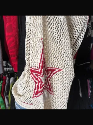 Y2k Graphic Oversized Crochet Jersey Shirt V Neck Long Sleeve Knit Pullover S thumbnail 9