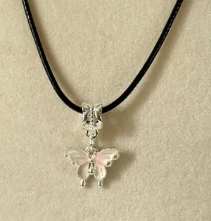 Pink Butterfly Necklace (732) Silver thumbnail 1