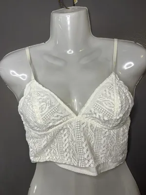 Aerie Bralette Bra Womens Medium White Lace Wireless Unlined Longline Crop thumbnail 1
