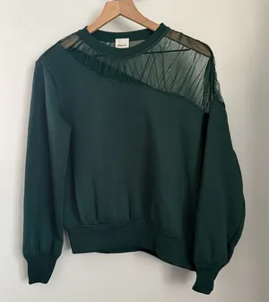 Anthropologie Maeve XS‎ Sheer-Shoulder Pullover Knit Top Green Holiday Evening thumbnail 1