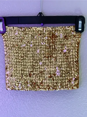 Gold Sequin Paillette Tube Top One Size S M Stretch Strapless Crop Party Y2K thumbnail 7