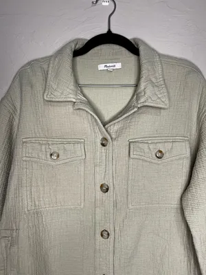 Madewell Waffle Back Branner Shirt Jacket Light Sage Green Utility‎ Shacket thumbnail 2