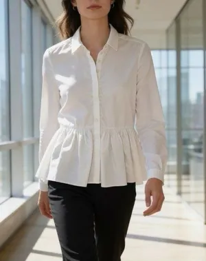 Tuckernuck White Peplum Button Down Blouse Long Sleeve High Low Top Womens Sz S thumbnail 1