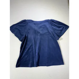 Crown Ivy Womens Velvet V Neck Flutter Sleeve Top Navy Blue XL thumbnail 2