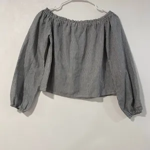 Brandy Melville Pinstripe Off Shoulder Top Black White Long Sleeve thumbnail 3