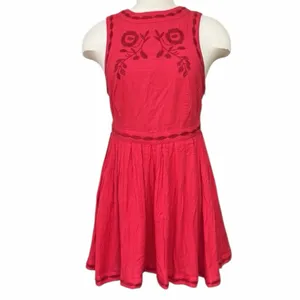 Free People Red Birds of a Feather Embroidered Mini Dress 12 Boho Folk Romantic thumbnail 10