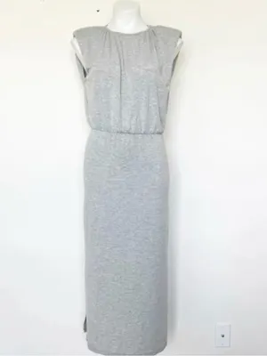 NEW Wayf Gray Sleeveless Shoulder Pad Midi Dress Split side NWT thumbnail 6