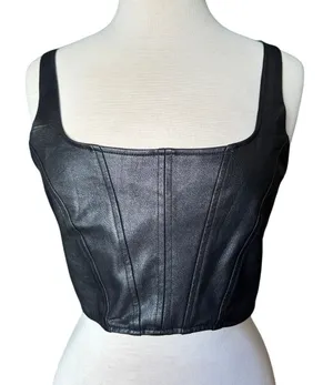 Amanda Uprichard Black Faux Leather Crop Tank Top Size Large thumbnail 1