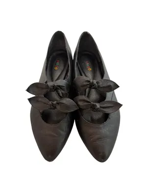 Video Black Pointed Toe Bow Mary Jane Leather Ballet Flats Cutout Size 7 Women's thumbnail 3