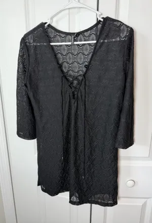 Portocruz Black Lace-Up Swim Coverup S EUC thumbnail 1