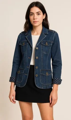 Vintage Inspired Lands’ End Women’s Size 4 Floral Accent Denim Utility Jacket thumbnail 1