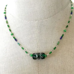 Green and blue beaded necklace thumbnail 1