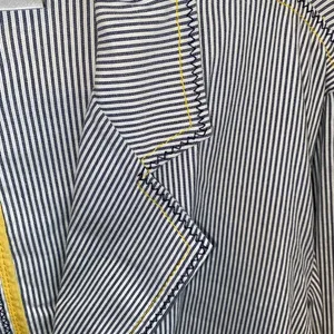 Chico's Seersucker Striped gray white yellow Yachtie Blazer coastal classic thumbnail 15