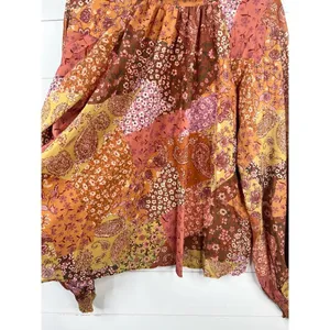 Aura Floral Paisley Patchwork Long Sleeve Peasant Blouse Size L Tie Back thumbnail 4