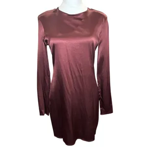 Zara Brown Satin Mini Dress Size M‎ Long Sleeve Keyhole Back Chocolate Burgundy thumbnail 5