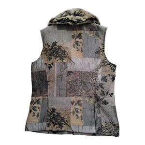 Coldwater Creek Brown Patchwork Tapestry Vest Fur Collar Size Med READ thumbnail 2