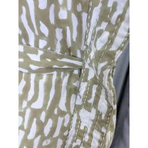 MIRTH‎ Olive Block Print Cotton Midi Dress Kantha Stitch Integrated Belt L thumbnail 8
