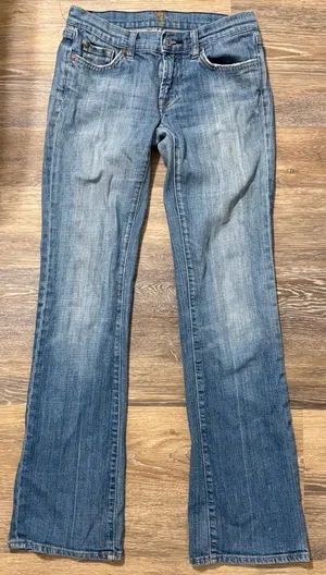 7 For All Mankind Medium Wash Flare Jeans 26 Stretch Denim Y2K USA thumbnail 1