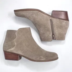Crown Vintage Beatrix Taupe Suede Leather Low Block Heel Ankle Bootie 7 thumbnail 5