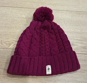 Smartwool Women’s Ski Town Hat Purple Pom Pom Wool Cable Knit One Size thumbnail 1