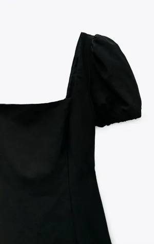 ZARA linen blend little black dress bohemian milkmaid mini linen thumbnail 7