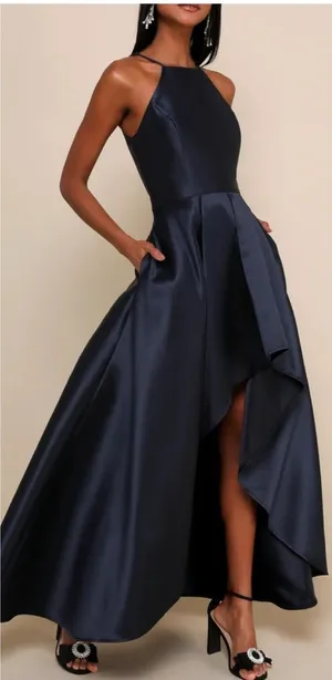 Lulus NWOT Broadway Show Navy Blue High-Low Gown thumbnail 1