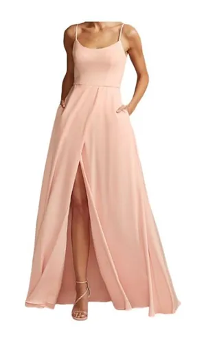 David’s Bridal Light Pink Bridesmaid Dress Size 6 Slit Spaghetti Strap Formal thumbnail 1