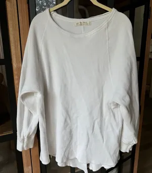 Free People waffle knit oversized top tunic sweater textured loose thermal boat thumbnail 1