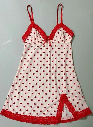 Red Pink Hearts Sheer Babydoll Slip Nightie Nightgown Lingerie Dress Size S ♥️✨ thumbnail 1