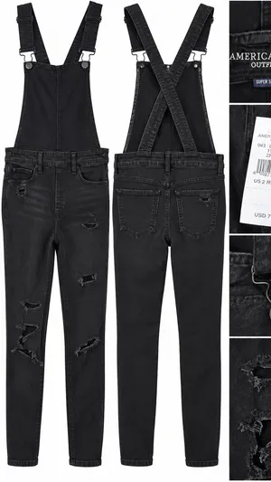 American Eagle Super Stretch X Black Distressed Denim Overalls – Size 2 Regular thumbnail 1