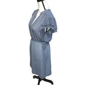 H&M Womens Blue Striped Mini Summer Casual Flutter Sleeve A Line Dress thumbnail 3