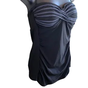 Robin Piccone Black Ruched Tankini Swim Top‎ Medium Halter Swimwear thumbnail 2