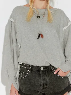 Free People We The Free Camden Sweatshirt in Sand Heather Grey thumbnail 1