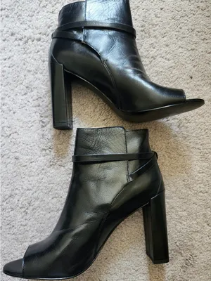 Banana Republic Black Leather Peep-Toe Ankle Booties with Block Heel thumbnail 2
