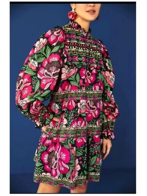 NWOT Farm Rio Floral Tiered Mini Dress - Pink & Green Size S thumbnail 5