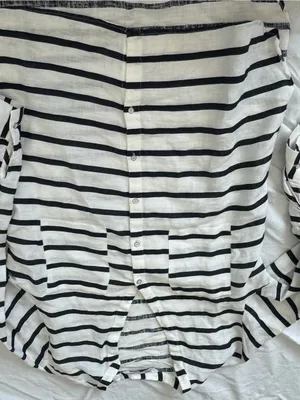 Zara White Linen Botton Up Linen Shirt With Black Stripes thumbnail 1